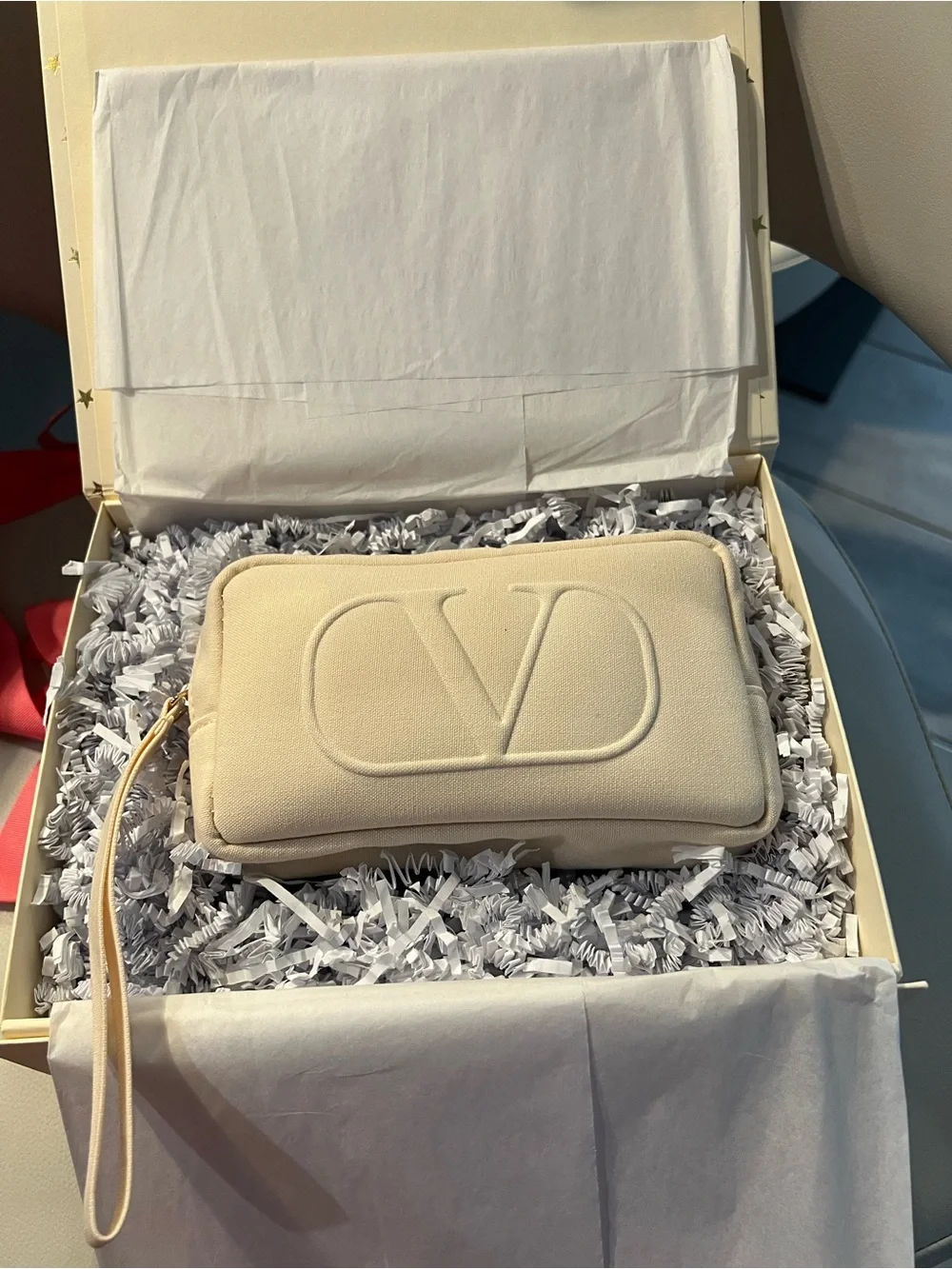 VALENTINO BEAUTY Ivory Pouch Makeup Wristlet Bag Clutch Pouch NIB + Gift Box